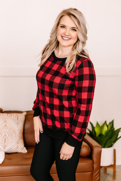 OUTLET - Buffaloed Again Red and Black Plaid Top- Large
