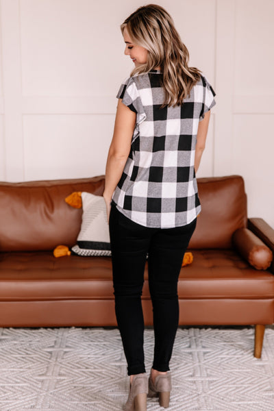 Let Me Check Black and White Plaid Ruffle Sleeve Top