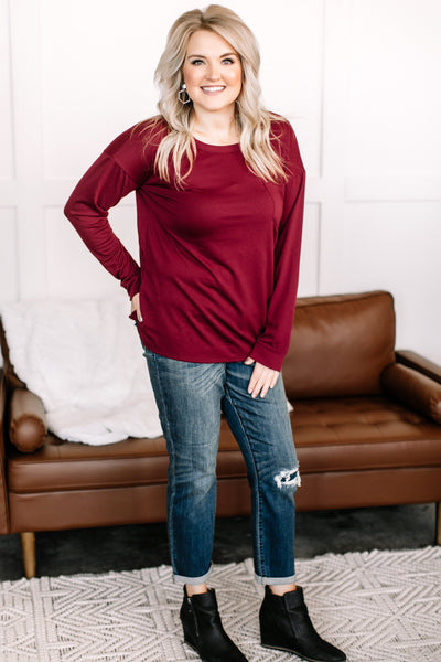 OUTLET - Fall Back To Me Top In Burgundy - XL