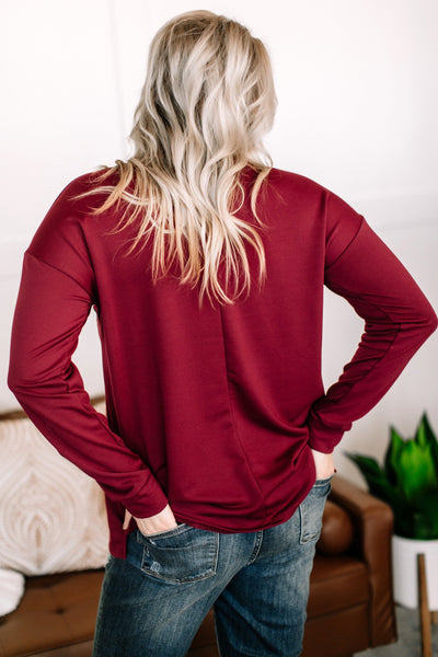 OUTLET - Fall Back To Me Top In Burgundy - XL