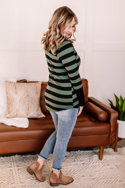 OUTLET - Come Fall With Us Striped Cowl Neck Sweater - Large