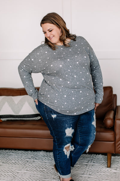 OUTLET - Call The Stars Top In Gray And White - Large