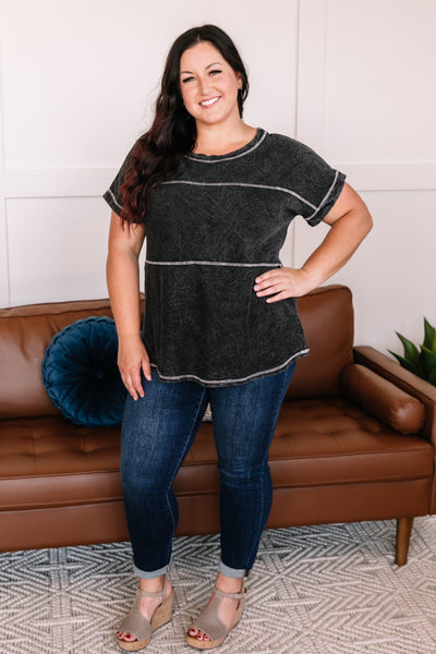 OUTLET - Redundancy In Black Mineral Wash Top - Medium