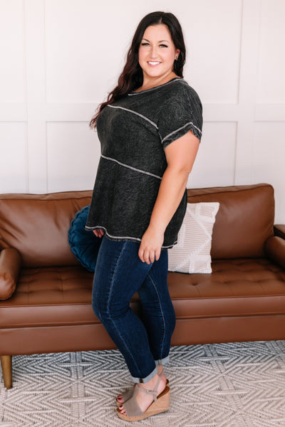 OUTLET - Redundancy In Black Mineral Wash Top - Medium