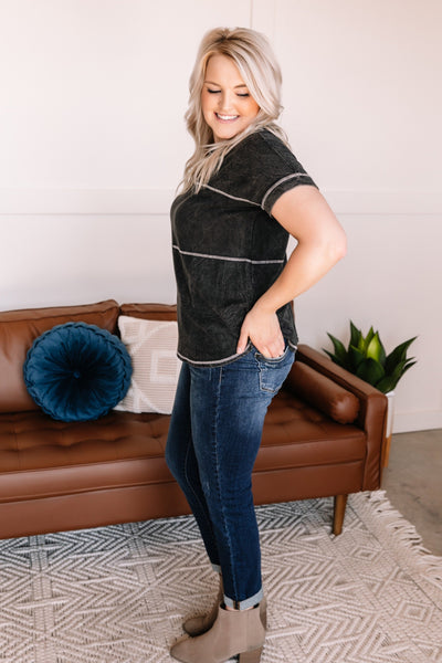 OUTLET - Redundancy In Black Mineral Wash Top - Medium