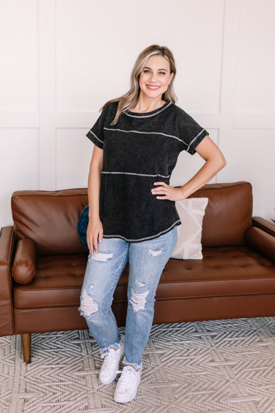 OUTLET - Redundancy In Black Mineral Wash Top - Medium
