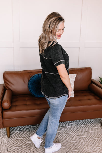 OUTLET - Redundancy In Black Mineral Wash Top - Medium