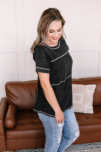 OUTLET - Redundancy In Black Mineral Wash Top - Medium