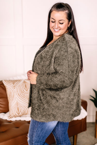 OUTLET - Stay With Me Feather Cardigan In Olive - Large