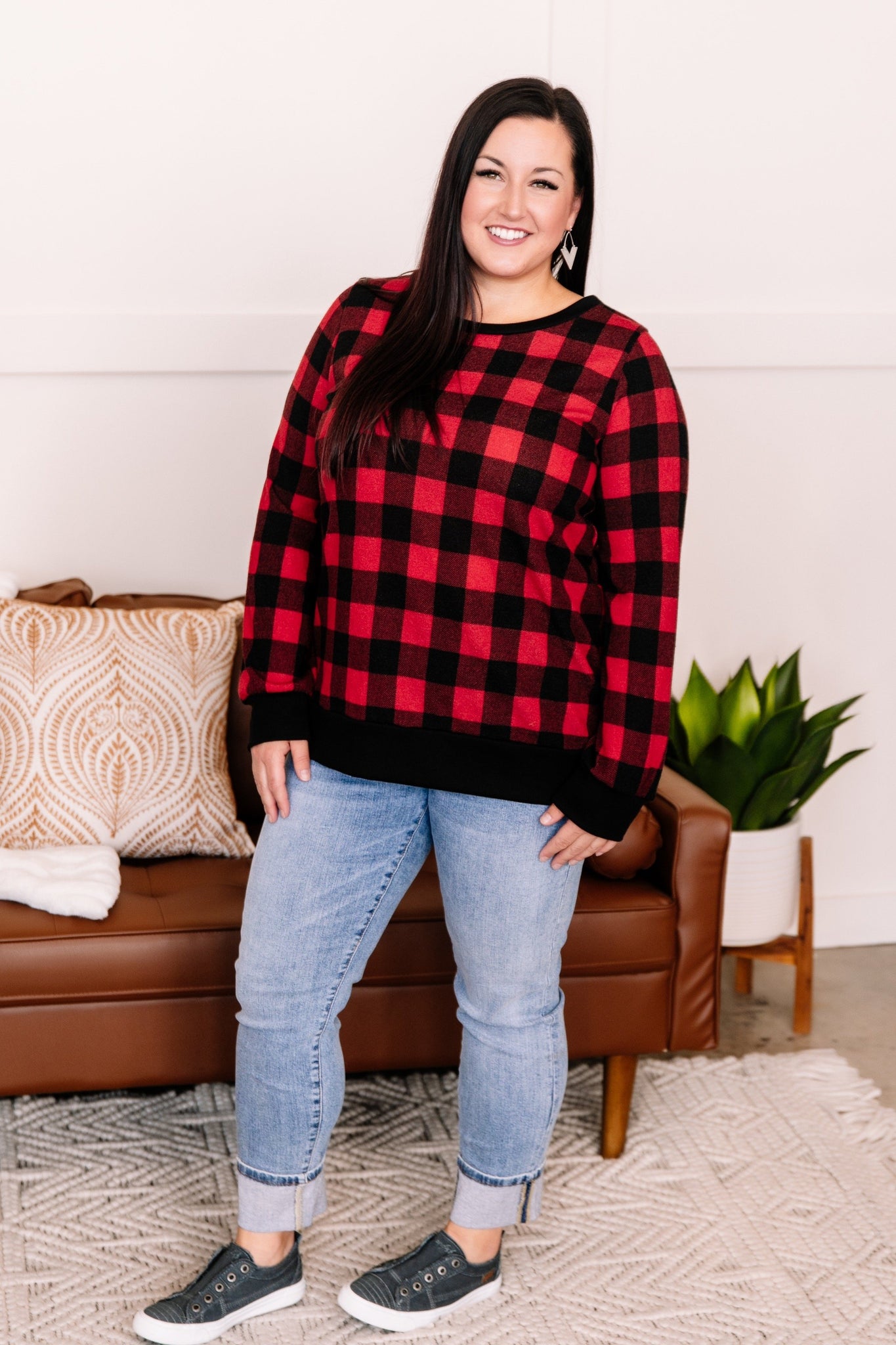 OUTLET - Buffaloed Again Red and Black Plaid Top- Large