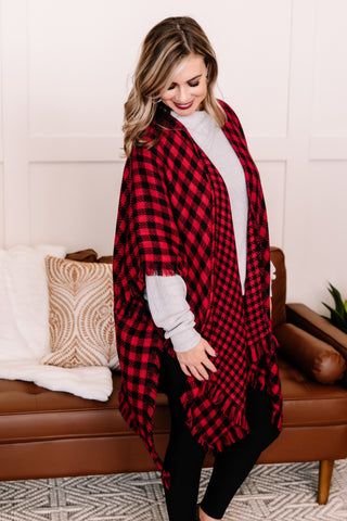 OUTLET - Double Down Black & Red Plaid Kimono - OS