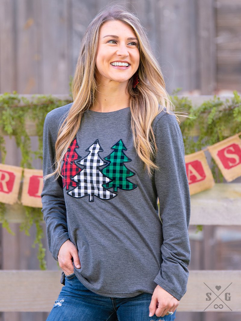 Festive Forest Tree Patches LS tee