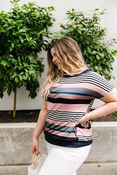 *Happy Stripes Boatneck Top In Pink