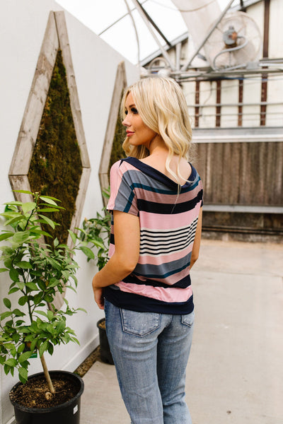 *Happy Stripes Boatneck Top In Pink