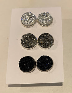 12mm druzy earrings- 3 pair