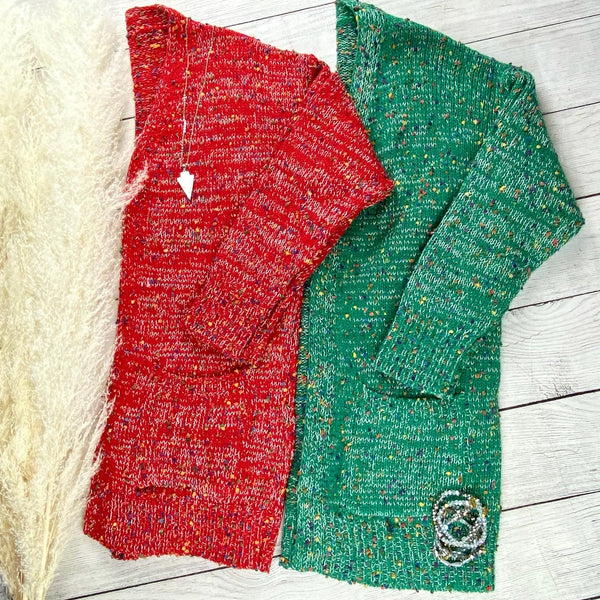 IN STOCK Carly Confetti Dot Cardigan - Red FINAL SALE
