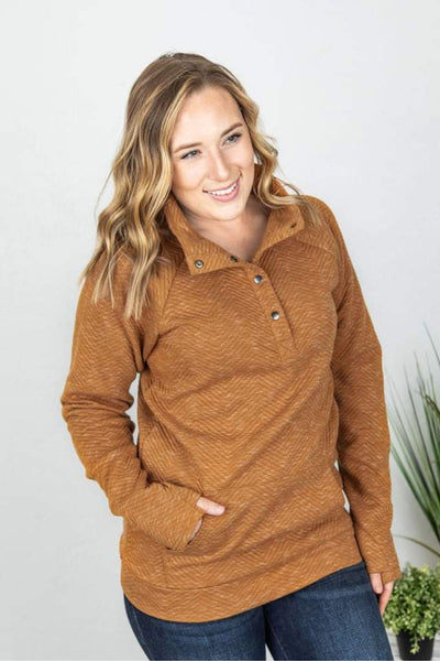 IN STOCK Quilted Button Snap Pullover - Camel