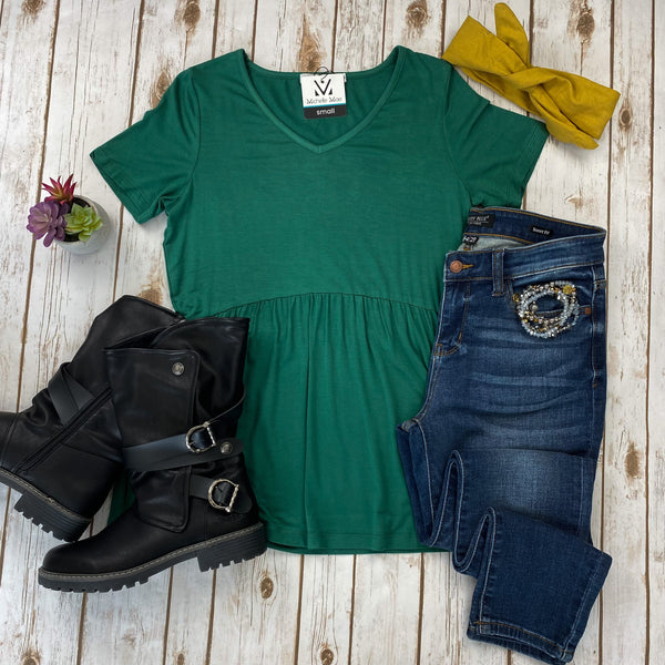 IN STOCK Sarah Ruffle Top - Forest Green FINAL SALE