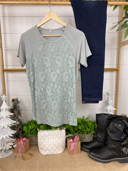 Juliet Lace Front Tee - Silver Grey IN STORE