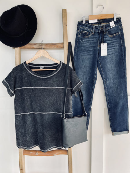 OUTLET - Redundancy In Black Mineral Wash Top - Medium