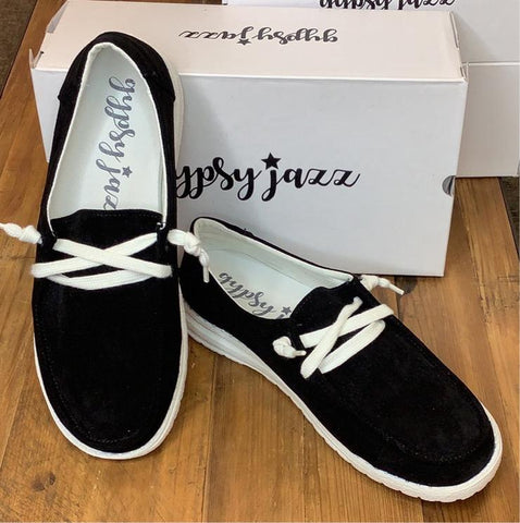 Very G Gypsy Jazz Tintin faux suede black slip on