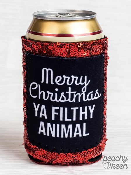 Merry Christmas Ya Filthy Animal Sequin Can Coolers