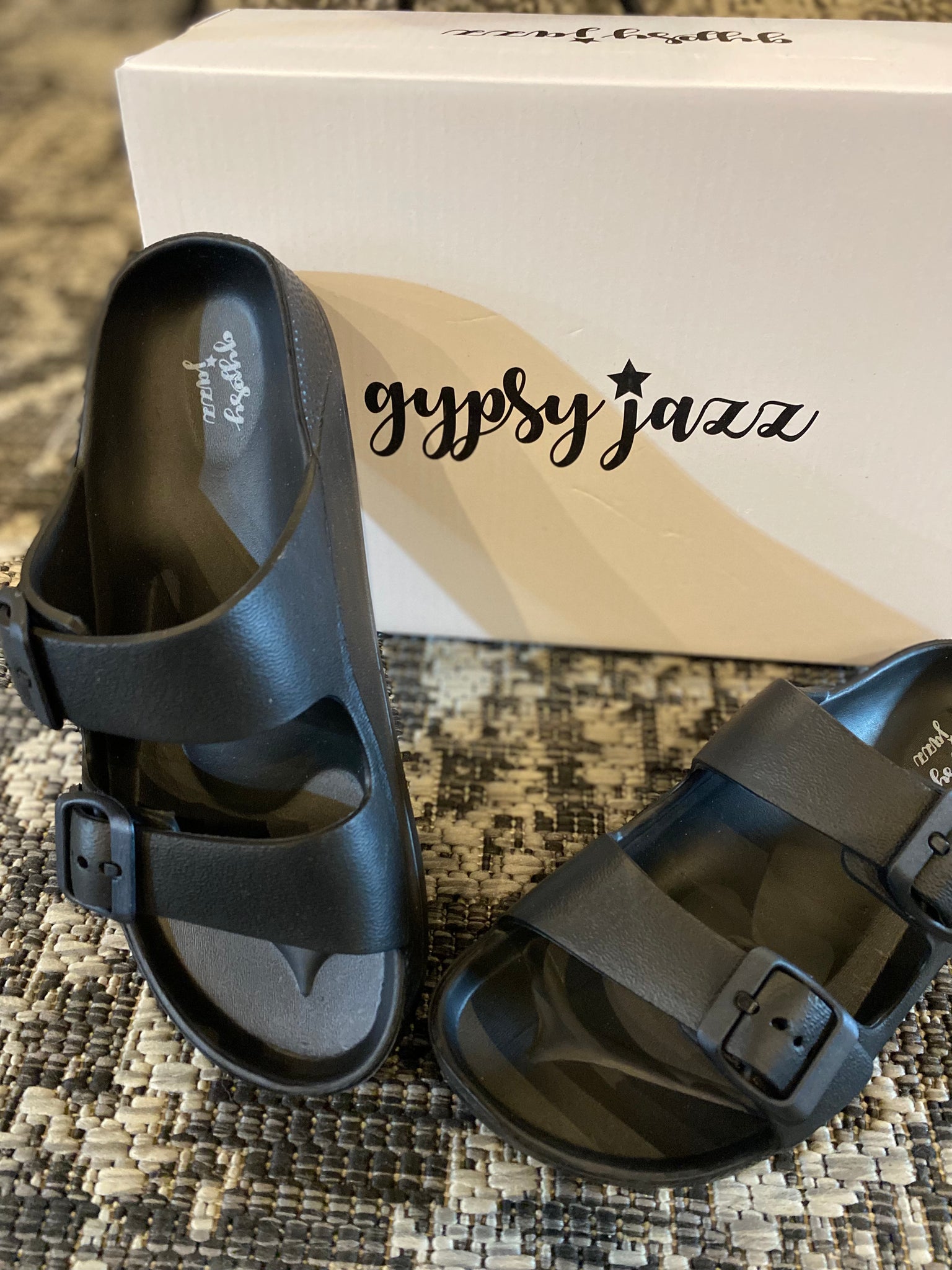 Very G gypsy jazz Mamma Mia black slip on sandal