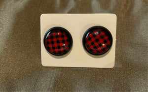 Plaid Red/Black Stud Earrings