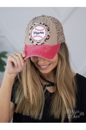 Baseball Mama Glitter Leopard Patch on Leopard & Red Panel Hat