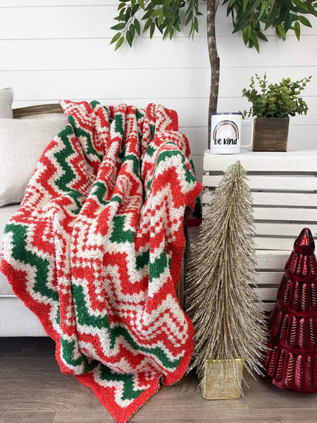 IN STOCK Plush and Fuzzy Blanket - Holiday Chevron
