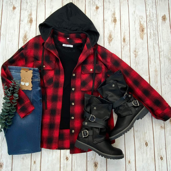 IN STOCK Red Plaid Hooded Jacket FINAL SALE