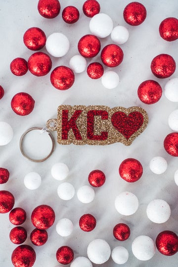 Red & Gold Glitter Double Layered KC Heart Keychain