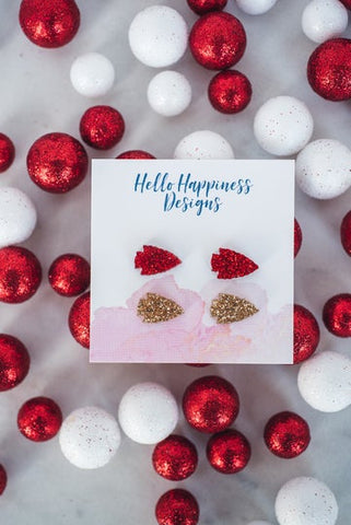 Red & Gold Glitter Arrowhead Studs 2 pack