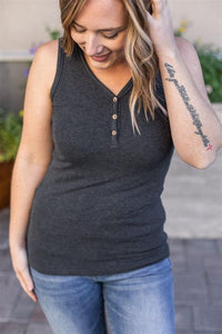 Addison Charcoal Henley Tank top